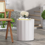 Fluted Cylindrical End Table – Modern, Lightweight Concrete, No Assembly, Perfect for Outdoor Spaces 73434-djyc