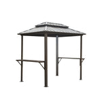 Grill Gazebo 8' × 6', Aluminum BBQ Gazebo Outdoor Metal Frame with Shelves Serving Tables, Permanent Double Roof Hard top Gazebos for Patio Lawn Deck Backyard and Garden (Brown) W1859S00037-djyc