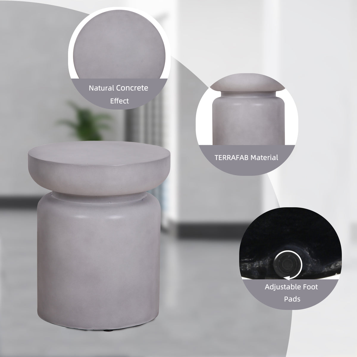 Faux Concrete Texture 17 Inch Height Accent Table For Indoor And Outdoor W2029120071-djyc