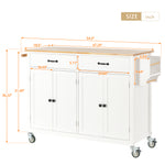 Kitchen Island Cart with Solid Wood Top and Locking Wheels,54.3 Inch Width,4 Door Cabinet and Two Drawers,Spice Rack, Towel Rack (White) WF286911AAW-djyc