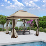 Outdoor 11x 11Ft Pop Up Gazebo Canopy With Removable Zipper Netting,2-Tier Soft Top Event Tent,Suitable For Patio Backyard Garden Camping Area,Coffee W41932833-djyc
