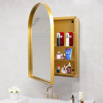 24x36 Inch Arched Recessed Medicine Cabinet, Metal Framed Bathroom Wall Cabinet with Mirror and Adjustable Shelves, Wall Mirror with Storage for Bathroom, Matte Gold W1435P182923-djyc