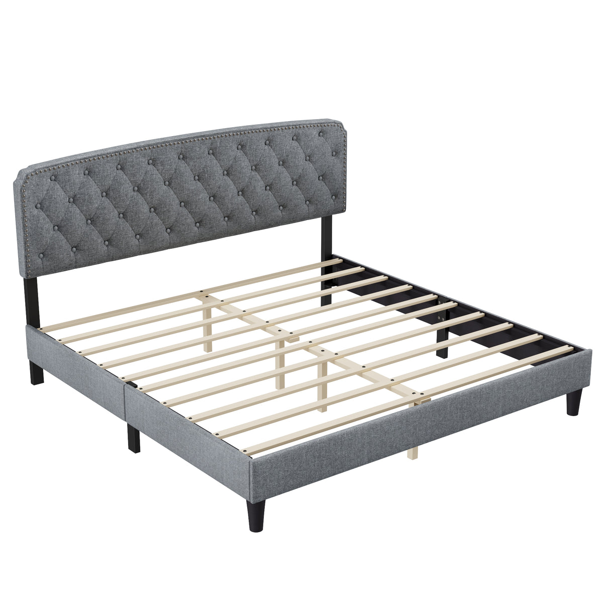 King size Adjustable Headboard with Fine Linen Upholstery and Button Tufting for Bedroom,Wave TopLIGHT GREY W1793140473-djyc