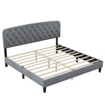 King size Adjustable Headboard with Fine Linen Upholstery and Button Tufting for Bedroom,Wave TopLIGHT GREY W1793140473-djyc