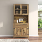 Modern Farmhouse Double Barn Door Accent Bar Cabinet with Goblet Holder, Yellow Walnut W881S00005-djyc