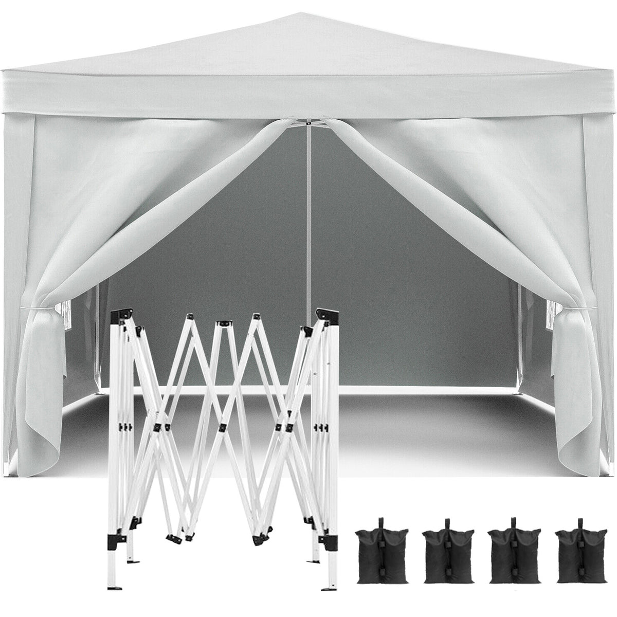 10'x10' Folding Canopy with 4 Removable Sidewalls Outdoor Event Shelter UPF 50+ Gazebo Portable Tents for Parties Beach Camping Wedding EZ Pop Up Canopy 4pcs Weight Bag + Carry Bag W2185P194727-djyc