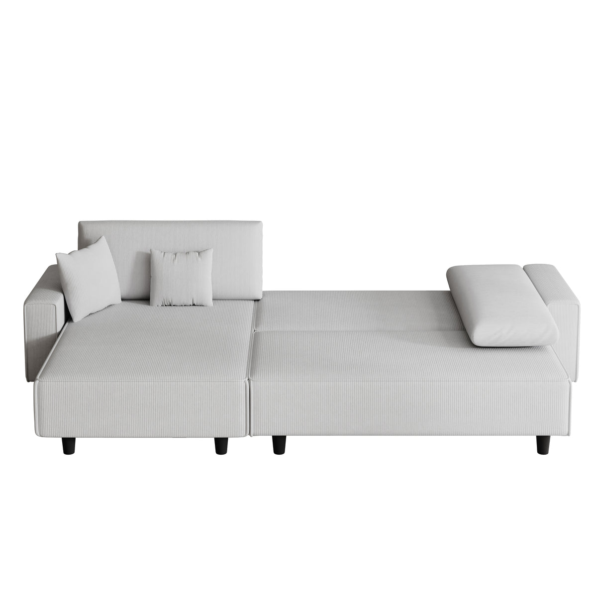 Space-Saving 93-Inch Grey Corduroy Sofa Bed with Two Matching Pillows - Perfect for Living Room or Apartment, Ensuring a Neat and Uncluttered Space W1278S00025-djyc