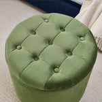 Round Storage Ottoman, multi-functional round flannel button Ottoman, lid can be turned over as a table top, with storage space-GREEN W487P243603-djyc