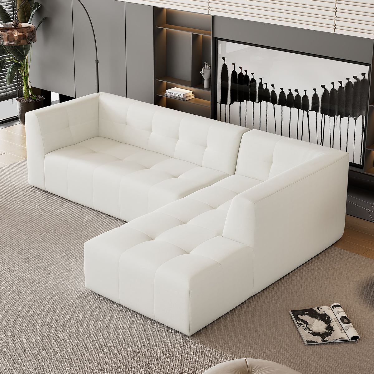 112.2*74' Modular Modular Combination Living Room Sofa Set, Modern Minimalist Sofa, Living Room Upholstered Sofa Bed, Bedroom, 2pcs Computer Free Combination, L-Shaped,Beige N719S001240A-djyc