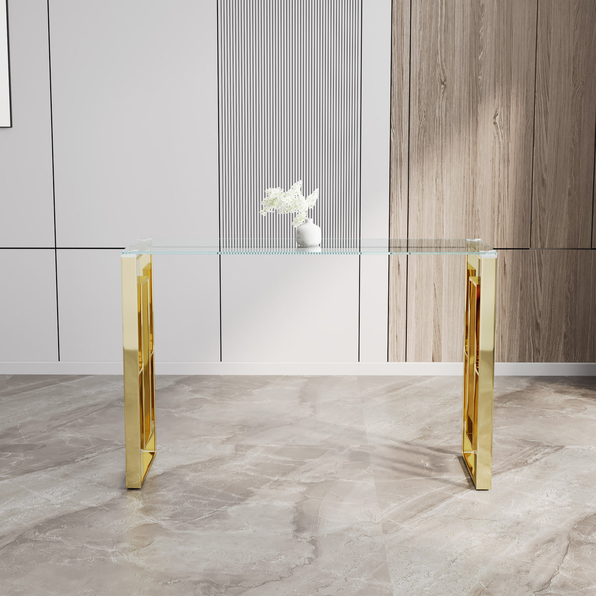Console Table Stainless Steel Glass,Meal side table Golden Clearbs-02 W1727P195276-djyc