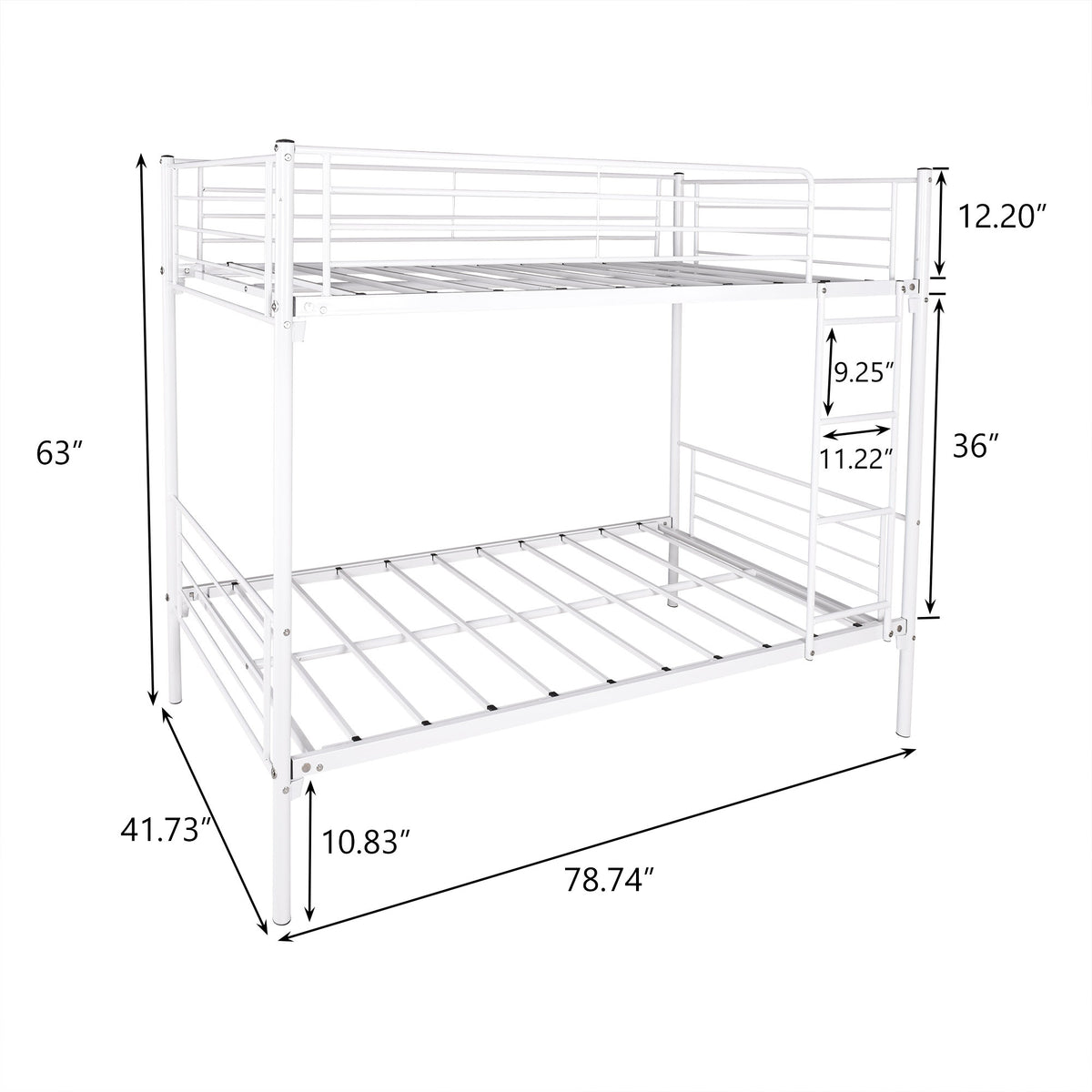 Twin-Over-Twin Bunk Bed with Metal Frame and Ladder, Space-Saving Design,White W84034153-djyc