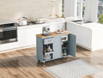 K&K Kitchen Island with Foldable Counter Top, Kitchen Storage Cart with Slide-Out Shelf, Towel Rack and Drawer, Rolling Kitchen Cart on Wheels, for Kitchen, Living Room, Dining Room, Grey Blue N707P173036G-djyc