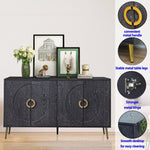 Modern Lacquered 4 Door Wooden Cabinet Sideboard Buffet Server Cabinet Storage Cabinet, for Living Room, Entryway, Hallway, Office, Kitchen and Dining Room, Distressed Black W1435P191611-djyc