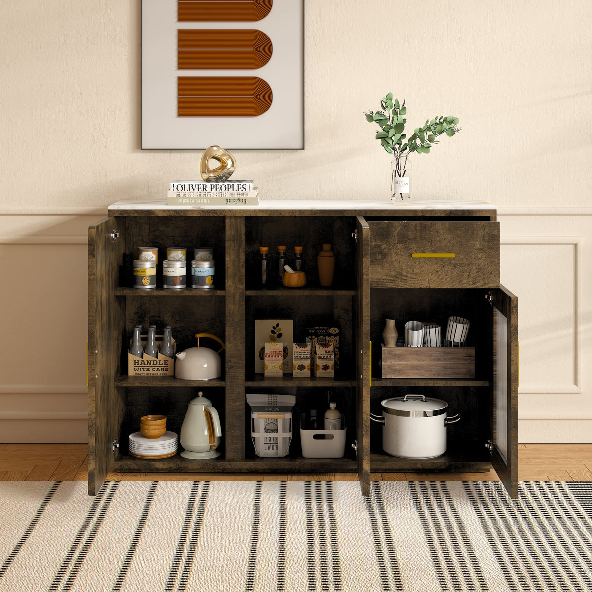 Modern Wood Accent Buffet Cabinet with Storage Doors: A Versatile Free-Standing Sideboard Perfect for Bedroom, Living Room, Kitchen, or Hallway W1278S00030-djyc