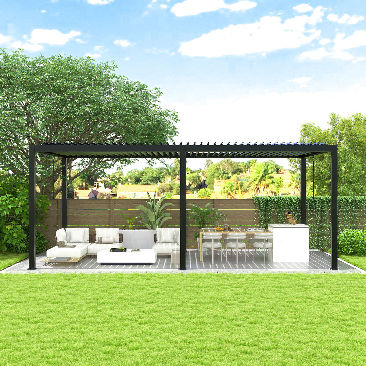 Durable Aluminum Pergola with Adjustable Louver Roof – Integrated Drainage & Wind-Resistant W1895P178592-djyc