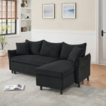 This 80-inch black corduroy L-shaped sofa comes with two small throw pillows that can be converted into a sofa bed for storage W1278S00028-djyc