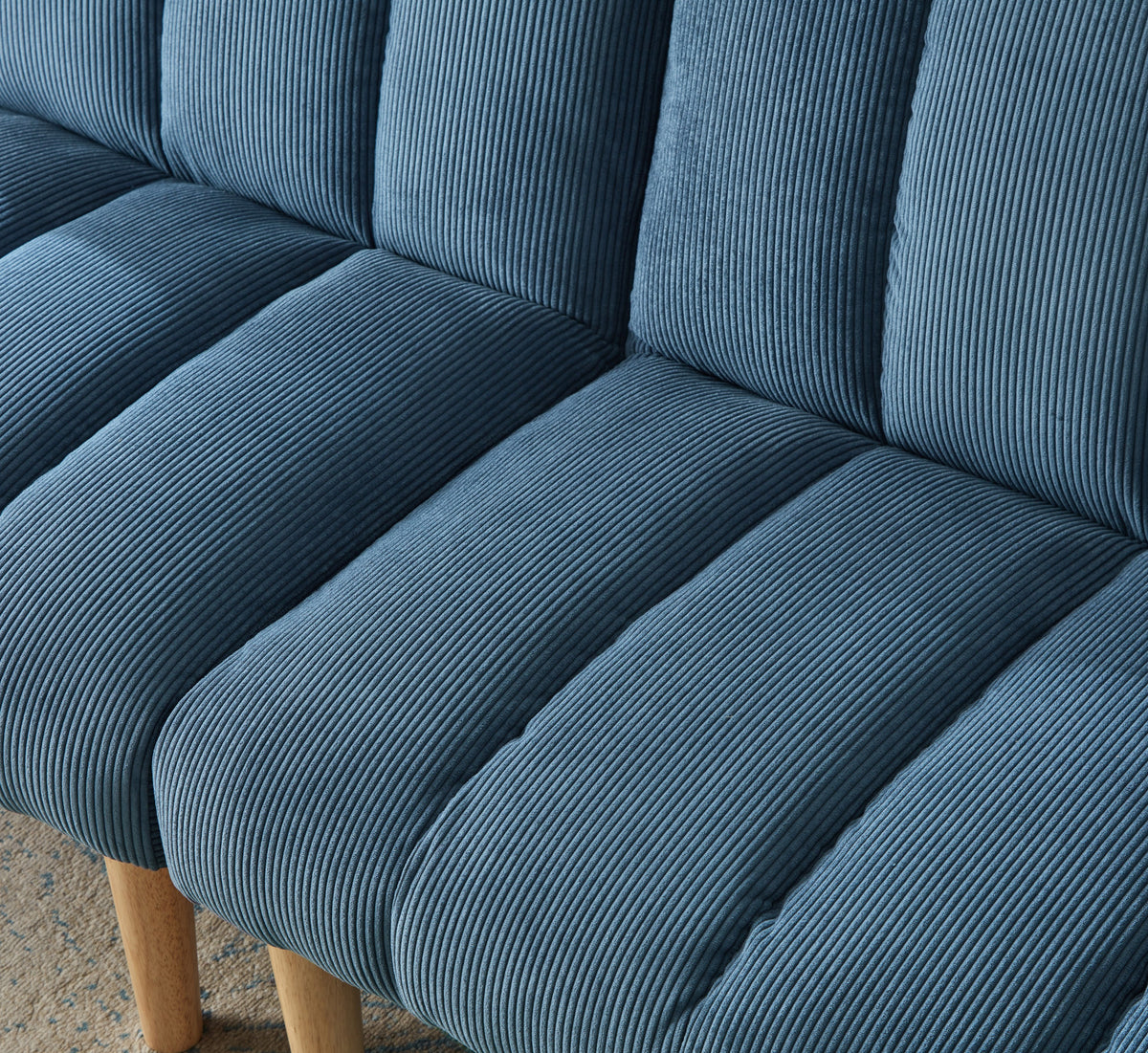 Corduroy fabric, wooden legs convertible sofa bed (Color:Blue) W1669P156117-djyc