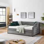 Full Size Daybed with Trundle Upholstered Tufted Sofa Bed, Linen Fabric, Grey (82.5"x58"x34") W487S00178-djyc