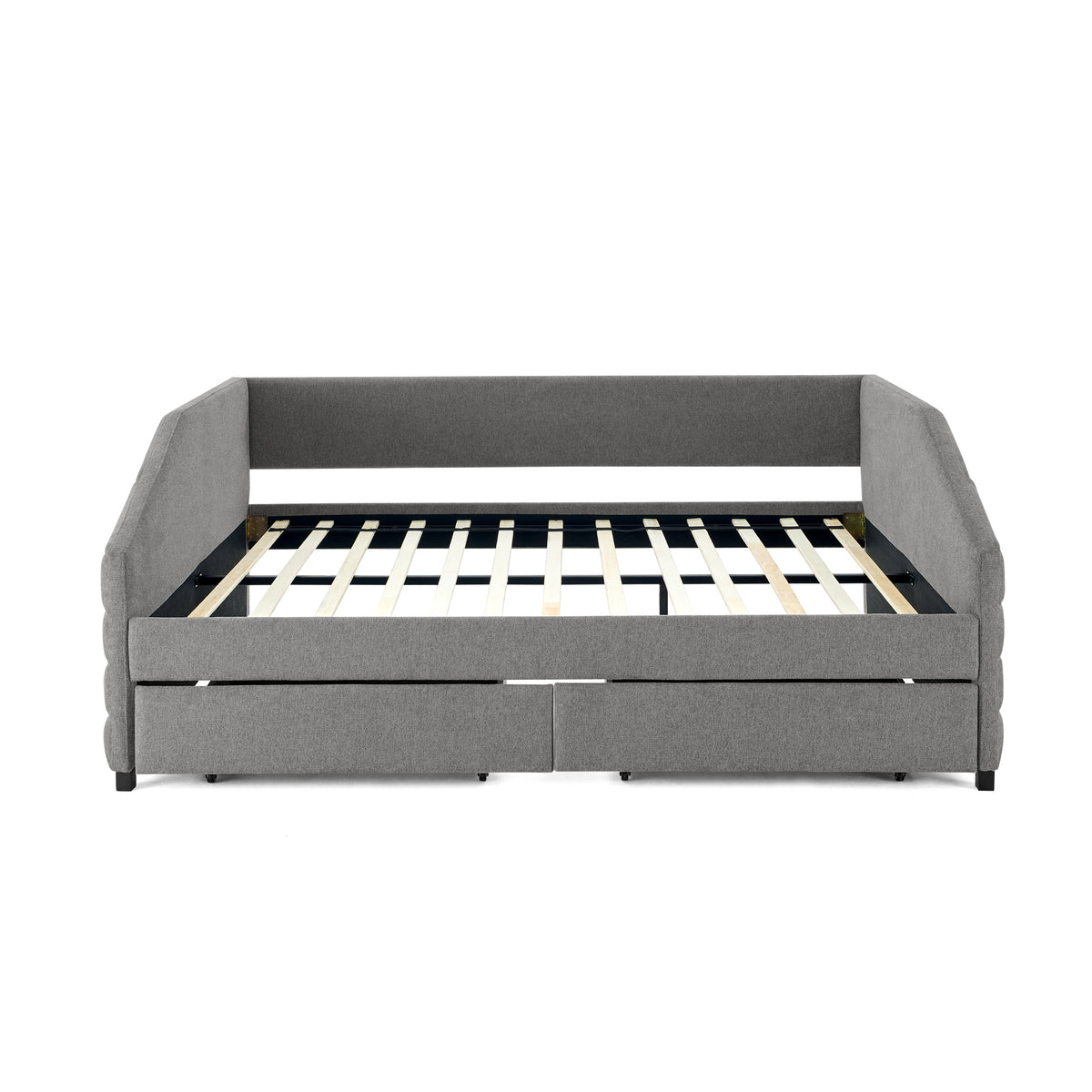 Queen Size Daybed with Two Drawers Trundle Upholstered Tufted Sofa Bed, Linen Fabric, Grey (88"x64.5"x34") W487S00167-djyc