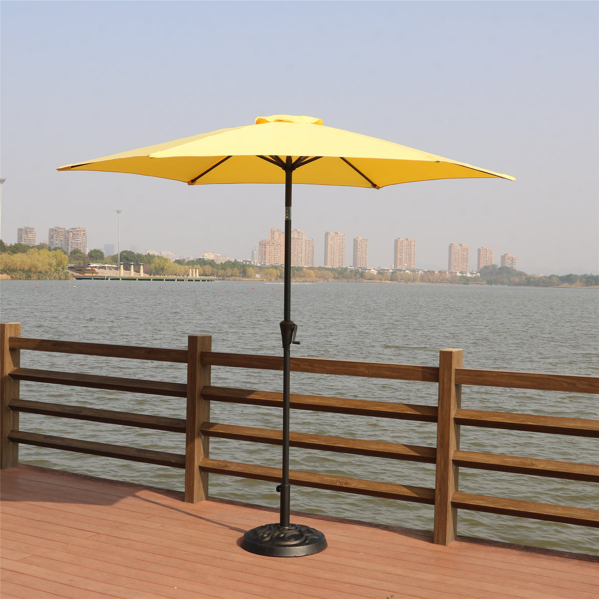 8.8 feet Outdoor Aluminum Patio Umbrella, Patio Umbrella, Market Umbrella with 33 pounds Round Resin Umbrella Base, Push Button Tilt and Crank lift, Yellow B010S00246-djyc