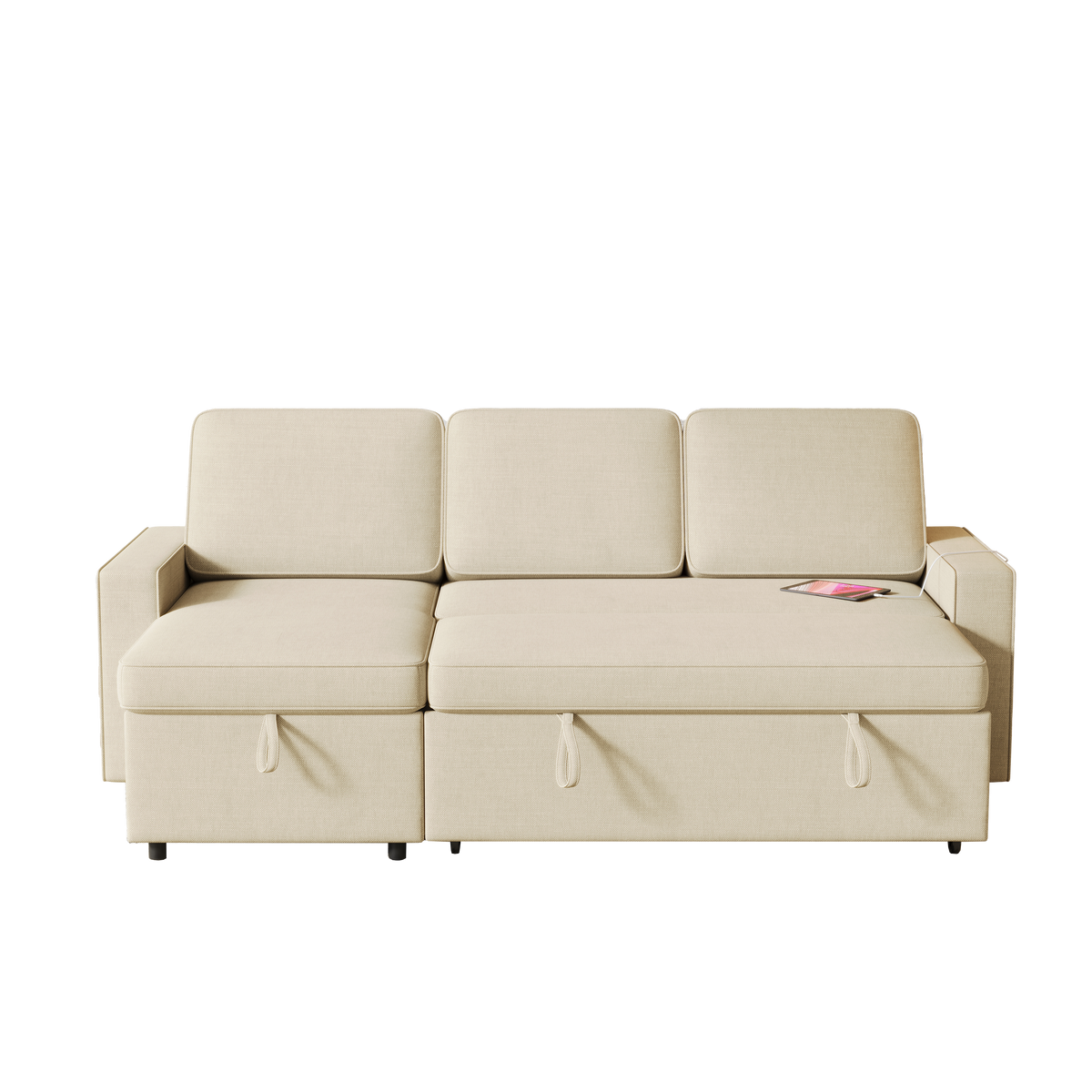 85.8" Pull Out Sleeper Sofa L-Shaped Couch Convertible Sofa Bed with Storage Chaise And Storage Racks,With USB Port And T-pyce Port W834S00266-djyc