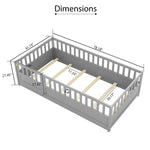 Twin Size Floor bed, integral construction with super high security barrier, door, children's floor bed frame, Montessori wooden children's floor bed, Support slat Grey W1858P164941-djyc