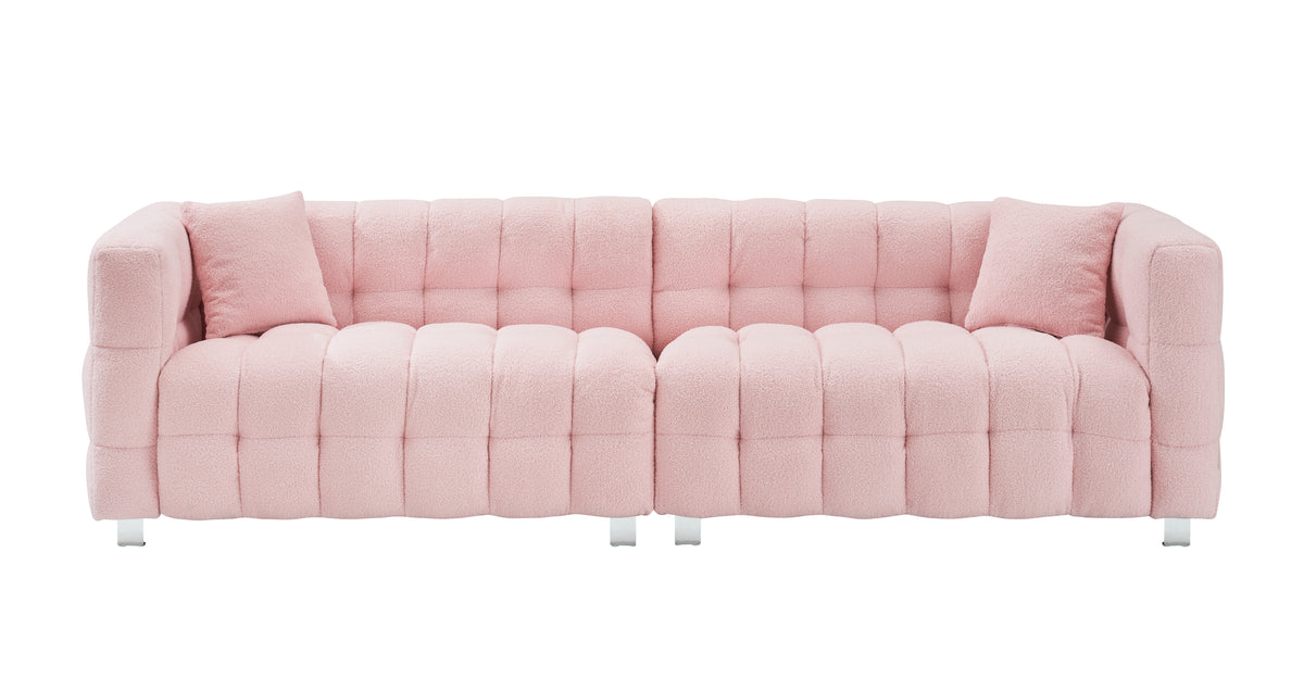 Charming 102-Inch Pink Teddy Fleece Sofa for Living Room, Bedroom, or Apartment - Includes Two Chic Throw Pillows & Sturdily Supported by Hardware Feet W1278S00019-djyc