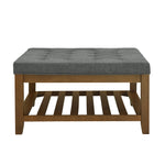 Upholstered Coffee Table Tufted Linen Large Square Ottoman with Beech Wood Shelf and Frame, Oversized Footrest Ottoman for Living Room, Dark Gray W2353P183798-djyc