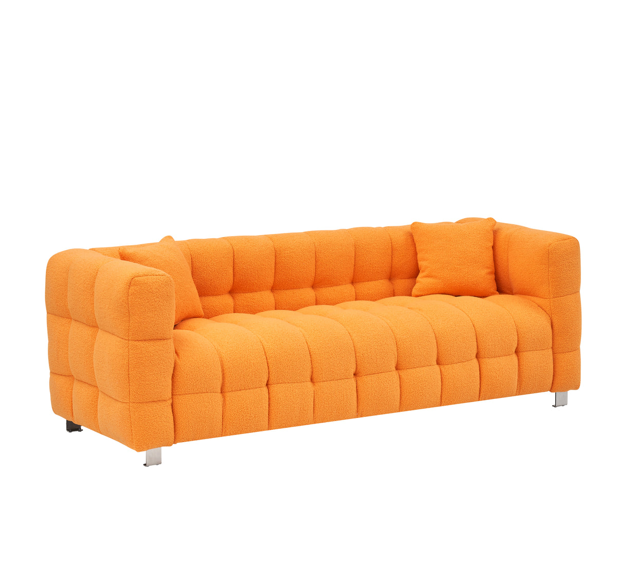 80-Inch Orange Teddy Fleece Sofa for Living Room or Bedroom, Including Two Throw Pillows & Sturdy Hardware Foot Support W1278P173376-djyc