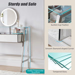 33.9" Mirrored Makeup Vanity Desk with Mirror and Lights, Mirrored Console Vanity Table with 2 Big Drawers & Open Shelf, Dressing Table with Charging Station for Bedroom, Silver FG202302AAA-djyc