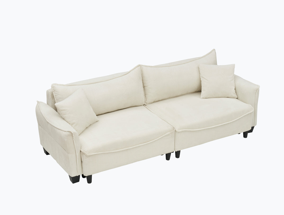 Sofa Crafted in Beige Corduroy Fabric, Effortlessly Converts to Sofa Bed with Two Throw Pillows: Ideal for Living Rooms & Multiple Settings W1278S00039-djyc