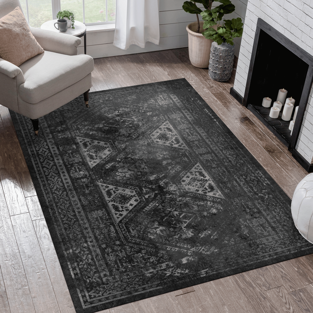 MAVAL Black Washable Rug 5x8 Area Rug (Black+Gray, 5' x 8')-B189P189004