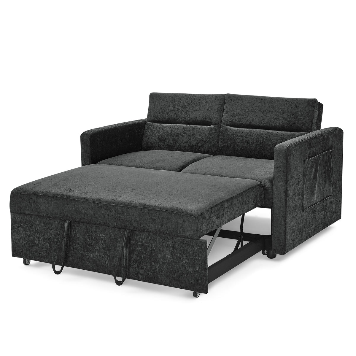 Loveseats Sofa Bed with Pull-out Bed,Adjsutable Back and Two Arm Pocket,Black (54.5"x33"x31.5") W48766865-djyc