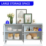 Modern Lacquered 4 Door Wooden Cabinet Sideboard Buffet Server Cabinet Storage Cabinet, for Living Room, Entryway, Hallway, Office, Kitchen and Dining Room, Champagne Silver W1435P191609-djyc