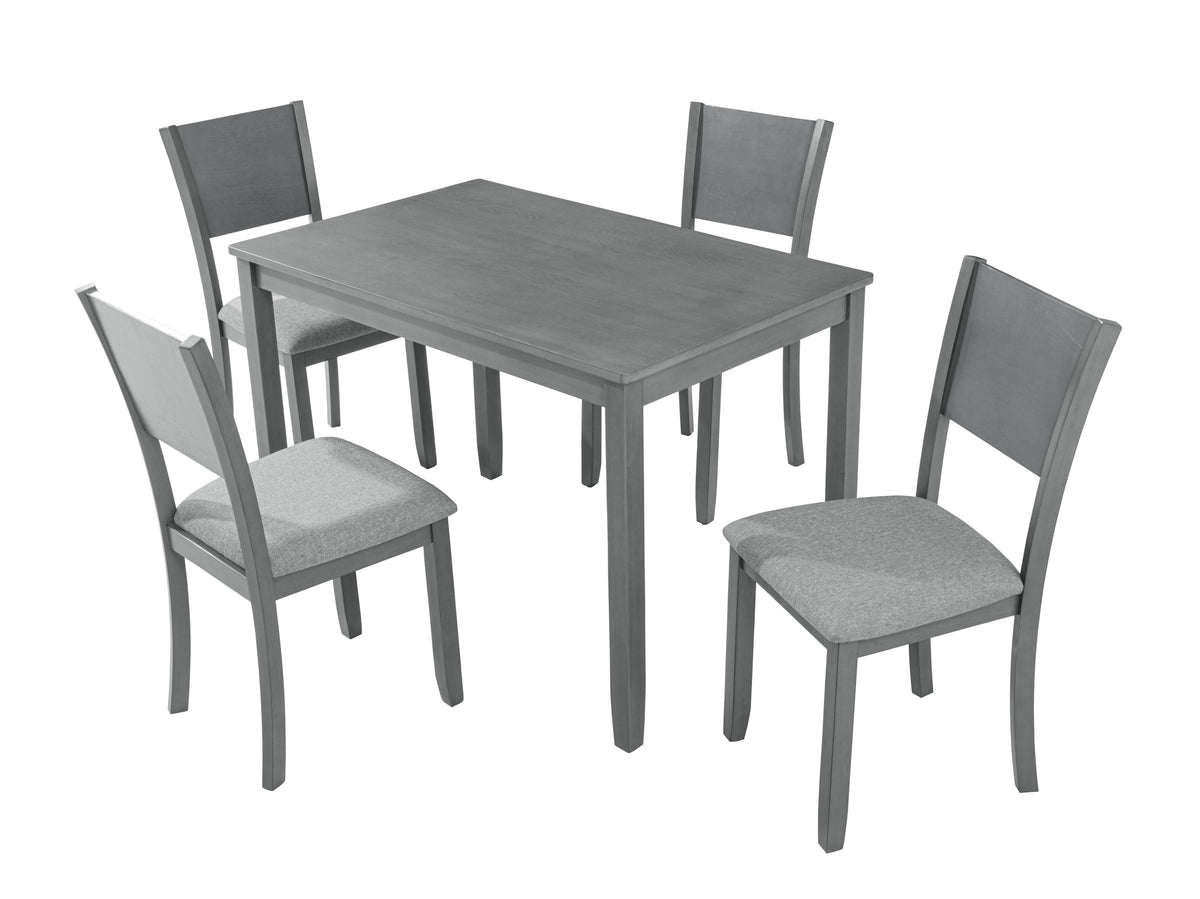 5 Piece Modern Dining Set, Rectangular Wooden Dining Table with 4 Upholstered Chairs for Kitchen, Dining Room, Gray W1998S00055-djyc