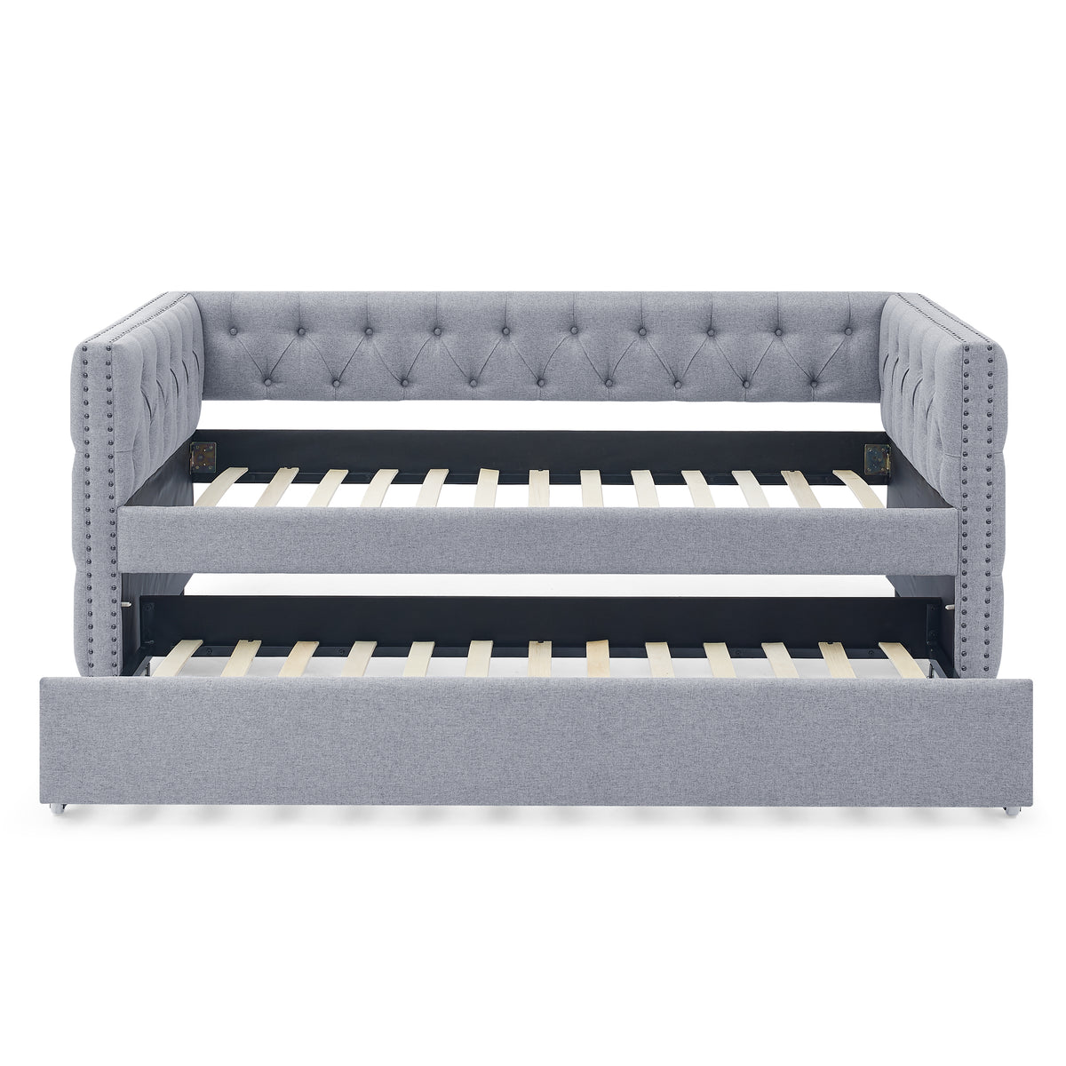 Daybed with Trundle Upholstered Tufted Sofa Bed, with Button and Copper Nail on Square Arms,both Twin Size,Grey(85"x42.5"x31.5")(Old SKU W487S00045) W487S00103-djyc
