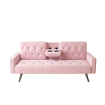 1730 Sofa Bed Armrest with Nail Head Trim with Two Cup Holders 72" Pink Velvet Sofa for Small Spaces W127850868-djyc