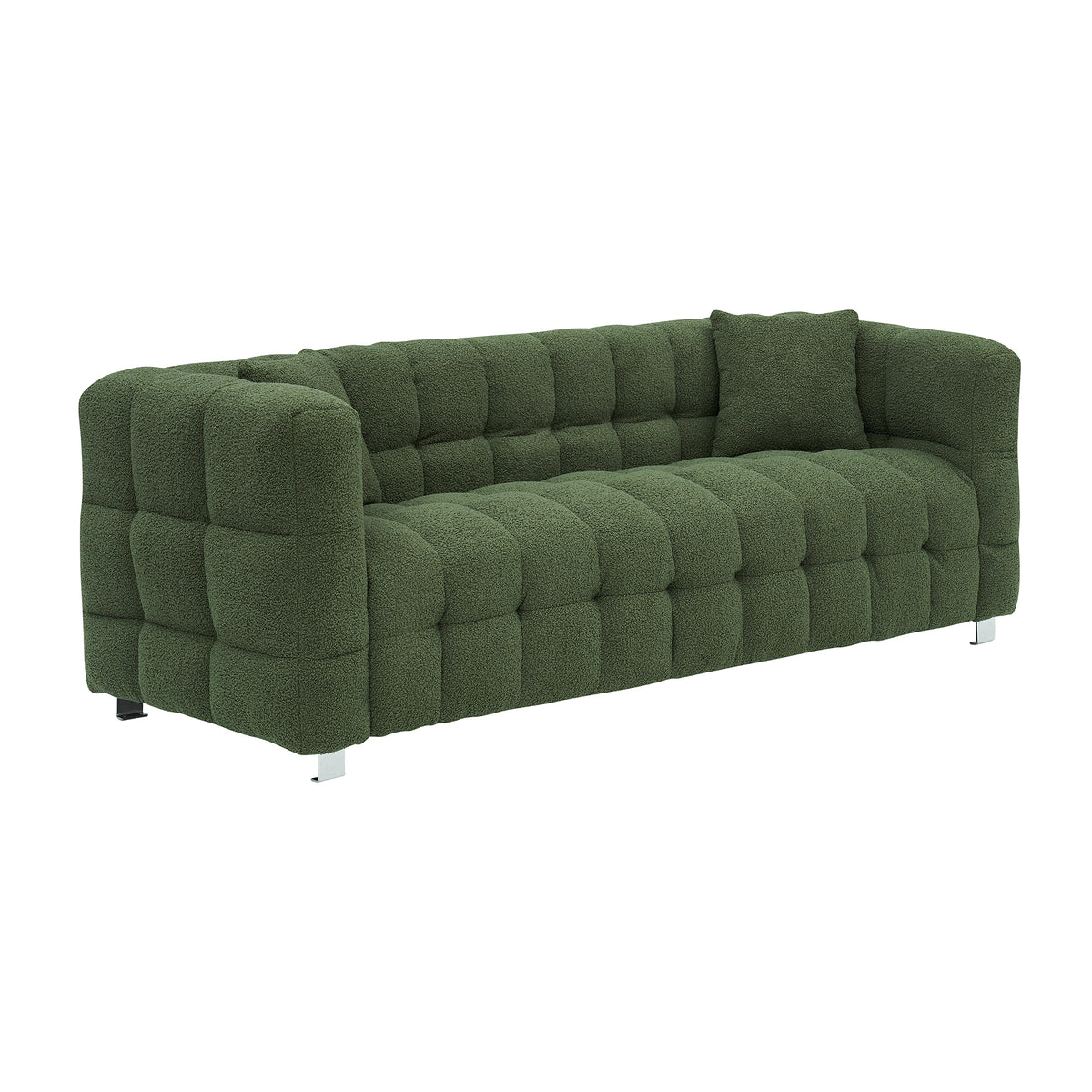 Refreshing Green Teddy Fleece Sofa - 80" Ideal for Living Room or Bedroom, Comes with Two Throw Pillows and Sturdy Hardware Foot Support W1278141694-djyc
