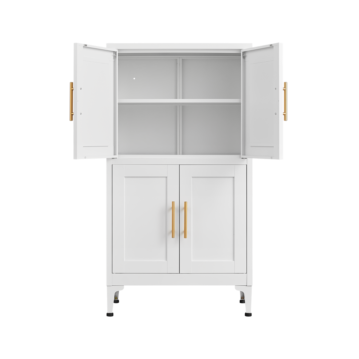 White Metal Kitchen Storage Cabinet, Kitchen Pantry Storage Cabinet with Doors and Shelves, Storage Cabinet with Adjustable Leveling Foot for Kitchen, Living Room and Dining Room W W328P194192-djyc