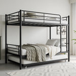 Twin Bunk Bed with Trundle Metal Bunkbeds with Ladder and Full-Length Guardrail, Noise Free, No Box Spring Needed, Black W840P196829-djyc