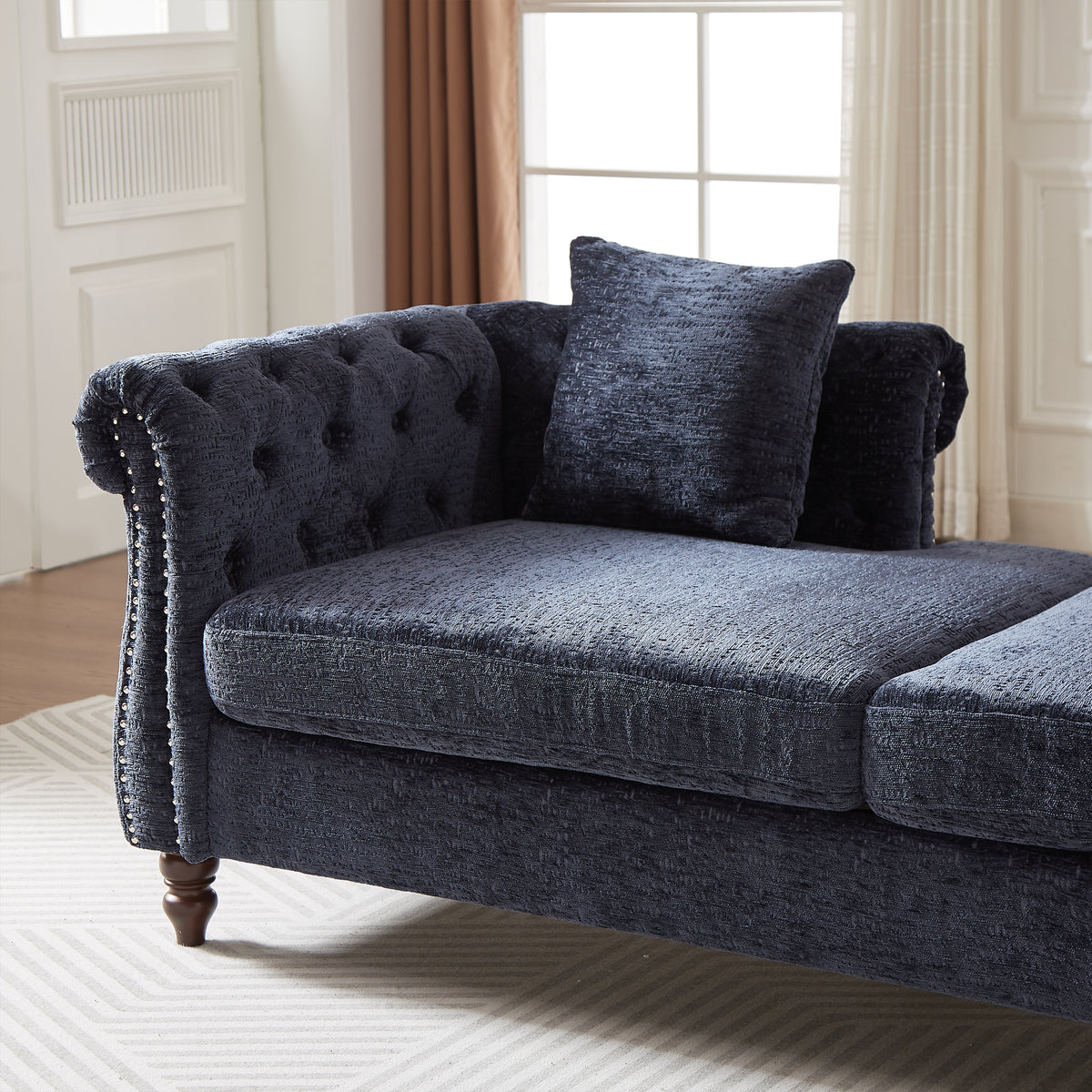 81-inch Chenille Face-to-face Chaise Lounge with Two Pillows,Nailhead trim,Button Tufted Design and Rolled Arms for Lounge, Living room and Office W834S00317-djyc