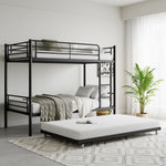 Twin Bunk Bed with Trundle Metal Bunkbeds with Ladder and Full-Length Guardrail, Noise Free, No Box Spring Needed, Black W840P196829-djyc