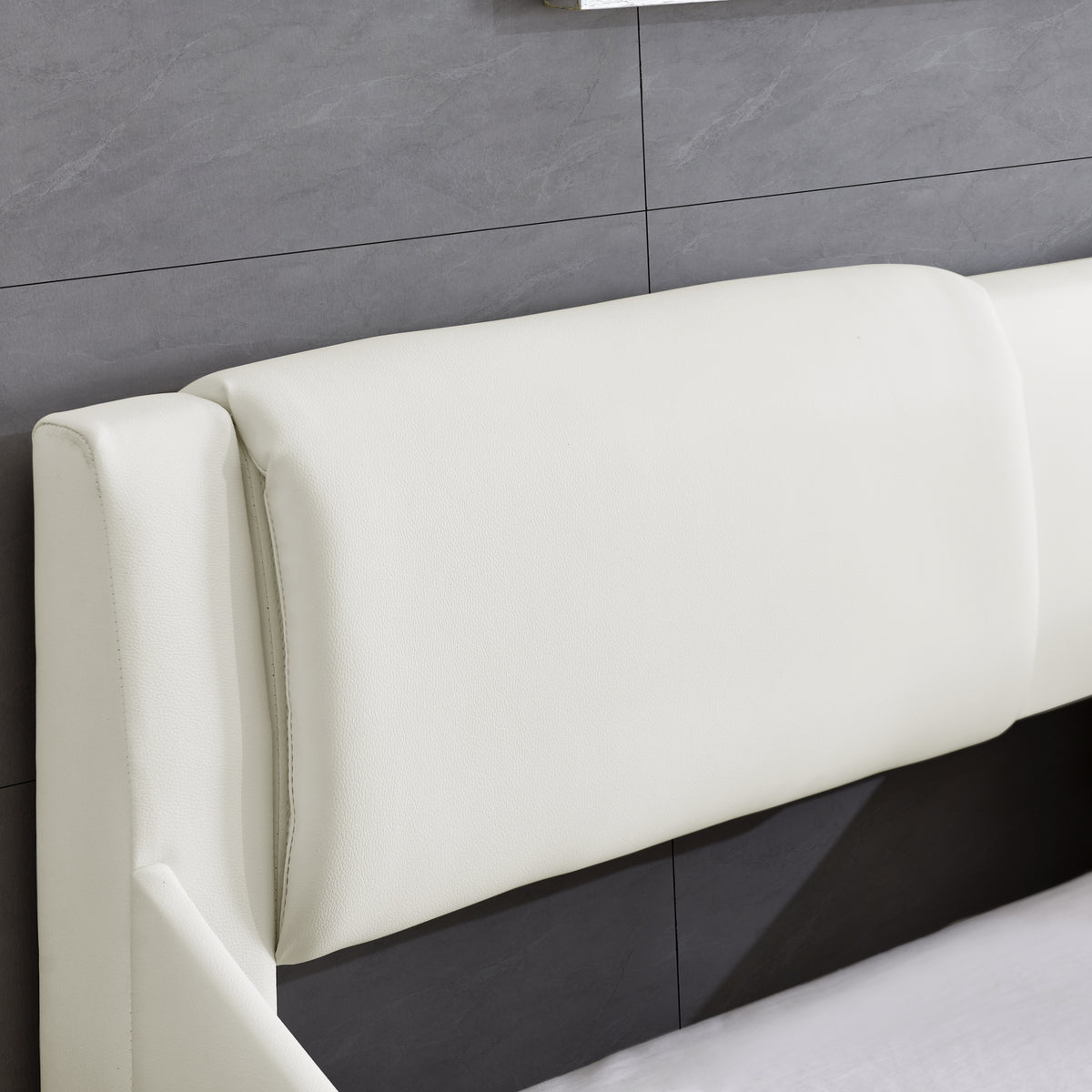 Queen Bed Frame Modern Faux Leather Upholstered Platform Bed Frame with and Headboard Wave Like Curve Low Profile Bed Frame,Wood Slats Support,Easy Assembly,White W487P169714-djyc