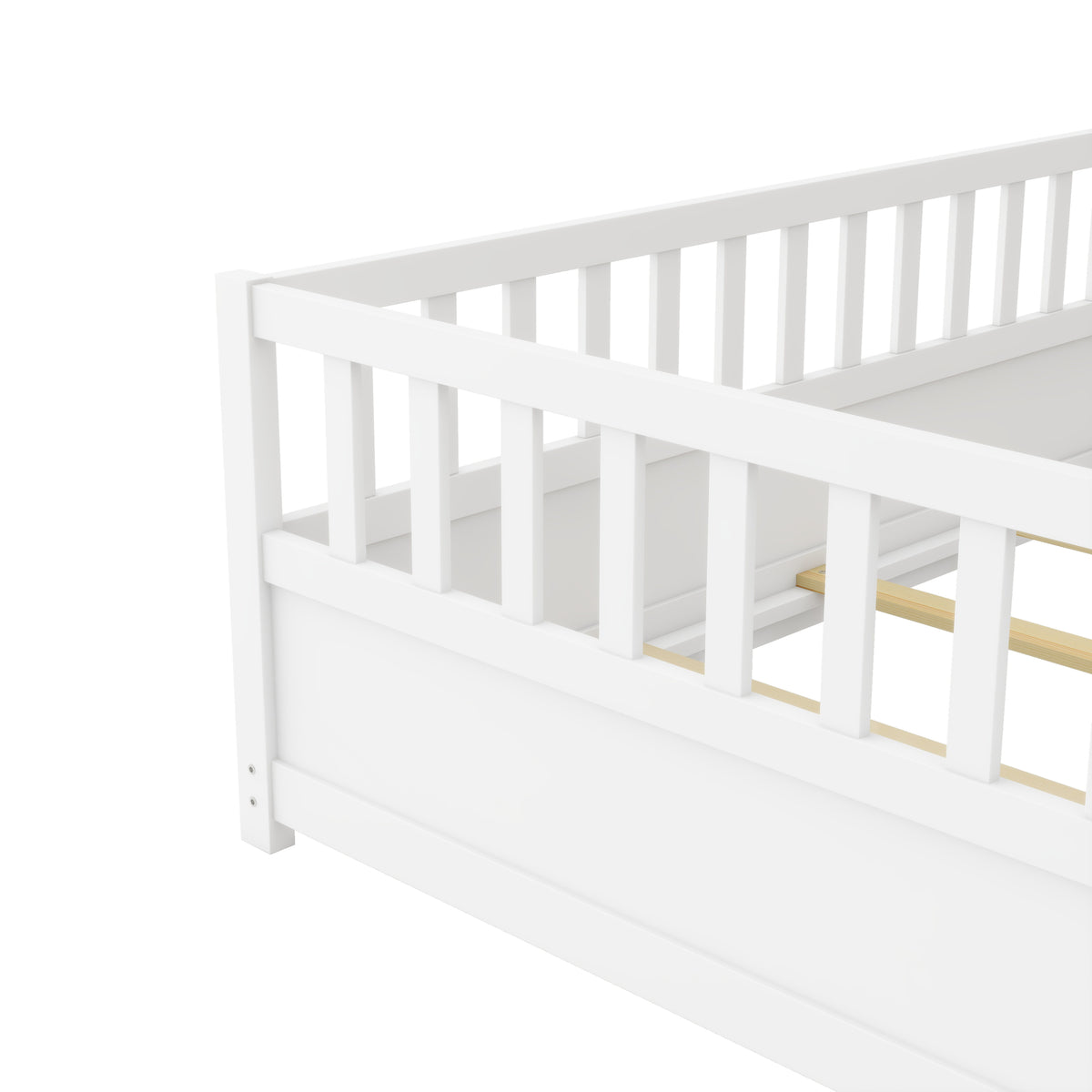 Twin Size Floor bed, integral construction with super high security barrier, door, children's floor bed frame, Montessori wooden children's floor bed, Support slat white W1858P164938-djyc