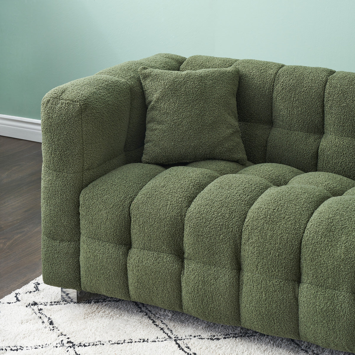 Luxurious 102-Inch Green Teddy Fleece Sofa for Living Room, Bedroom, or Apartment - Includes Two Throw Pillows & Reinforced with Heavy-Duty Hardware Feet W1278S00020-djyc