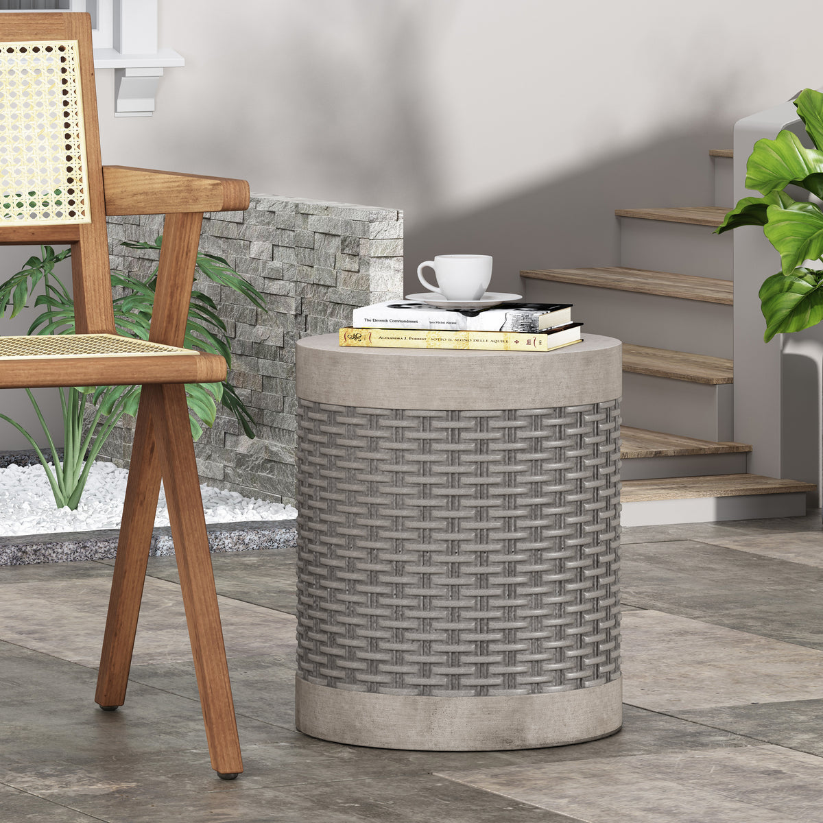 Outdoor Lightweight End Table Round Concrete Outdoor Side Table 73432-djyc