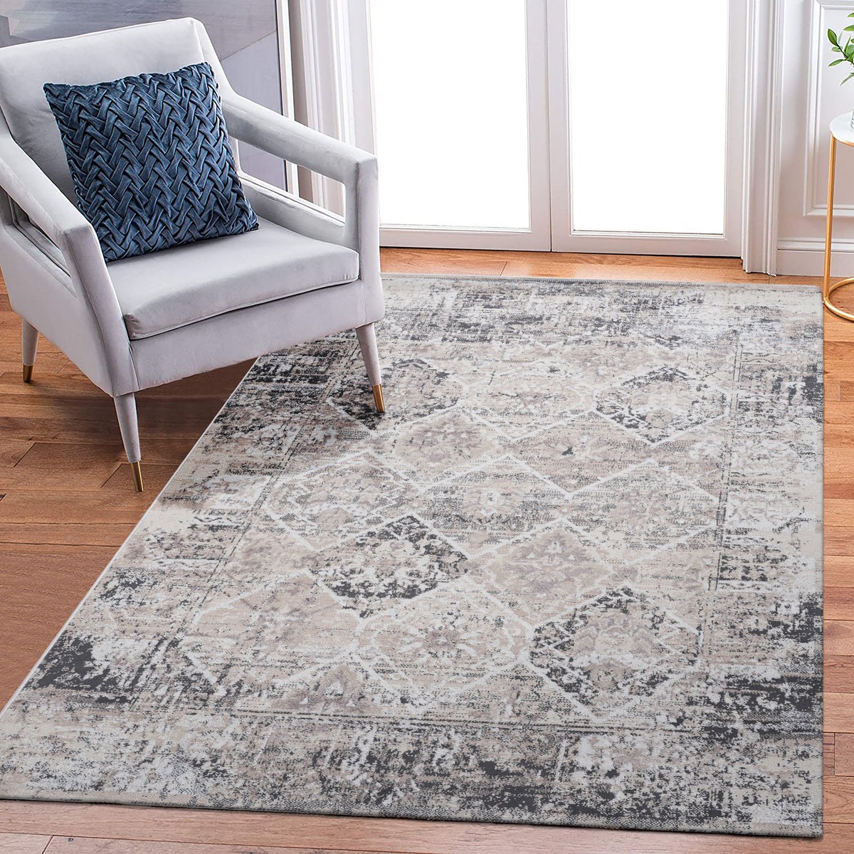 PAYAS Collection 8X10 Cream / Anthracite / Traditional Area Rug-B189P183617