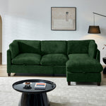 96.5'Sectional Couch for Living room, Upholstered Soft Chenille Fabric Sofa, 3-Seater with One Ottoman L Shape Sofa Green-W1097S00283