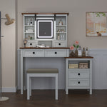 46.5'' Farmhouse Makeup Vanity Desk with Adjustible LED Lighted Mirror and Charging Station for Bedroom, Rustic Dressing Vanity Table with Side Cabinet and Cushioned Stool for Women W2557P167876-djyc
