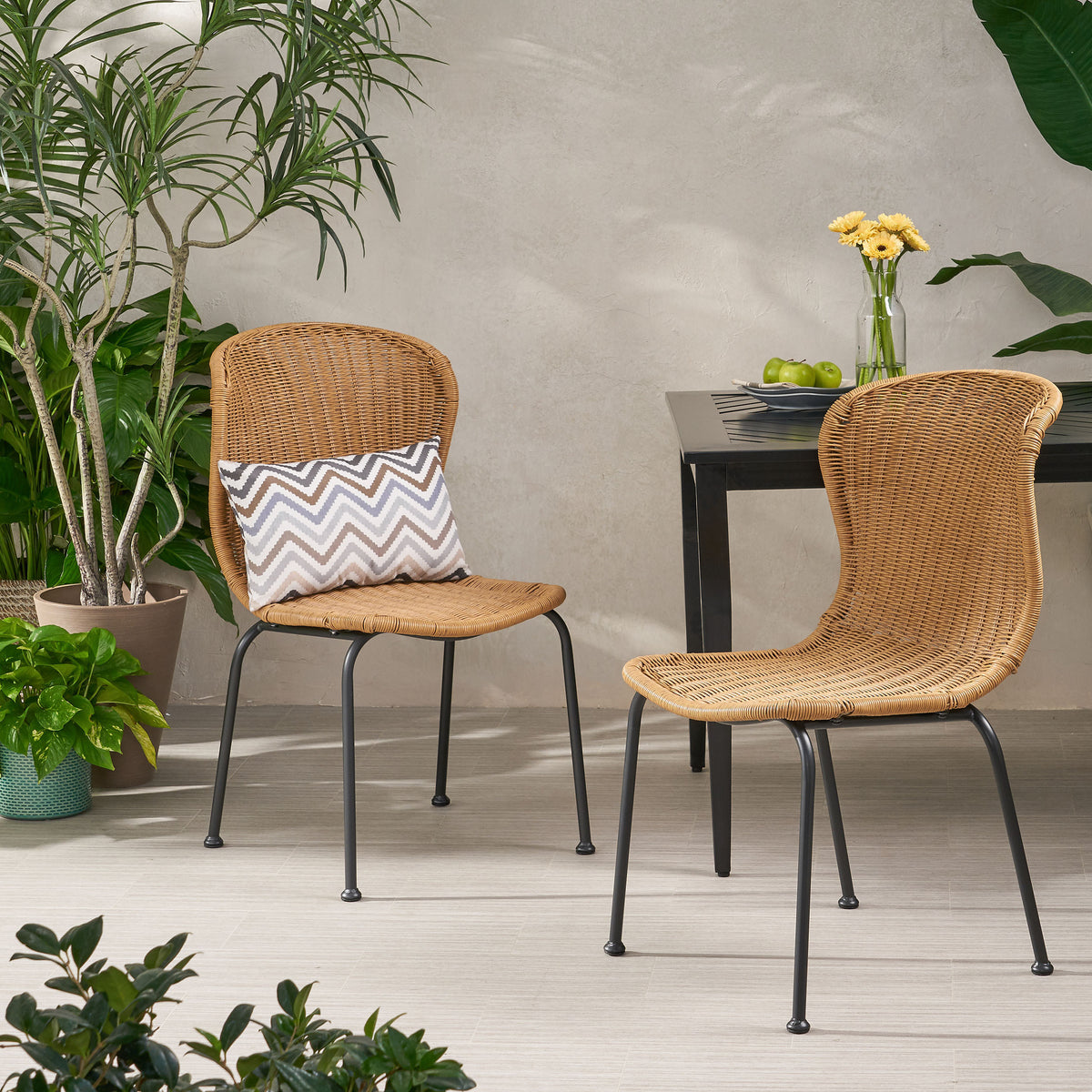Curved Back Wicker Dining Chairs – Faux Rattan, Set of 2, Sleek and Stylish Outdoor Accent 66899.00LBRN-djyc